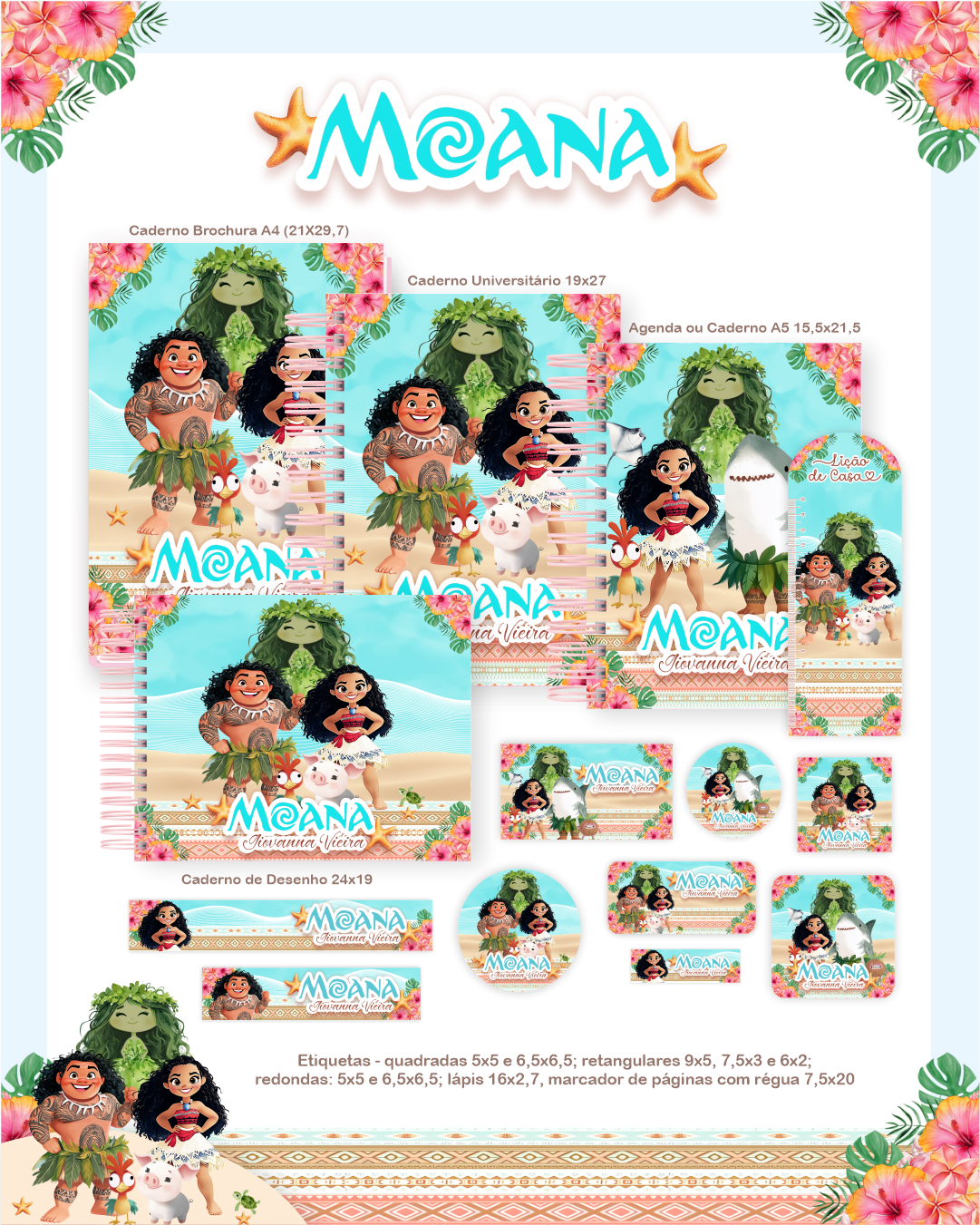 Combo Escolar Moana Aquarela 2026