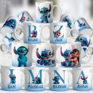 Combo Canecas Stitch Alfabeto Azul