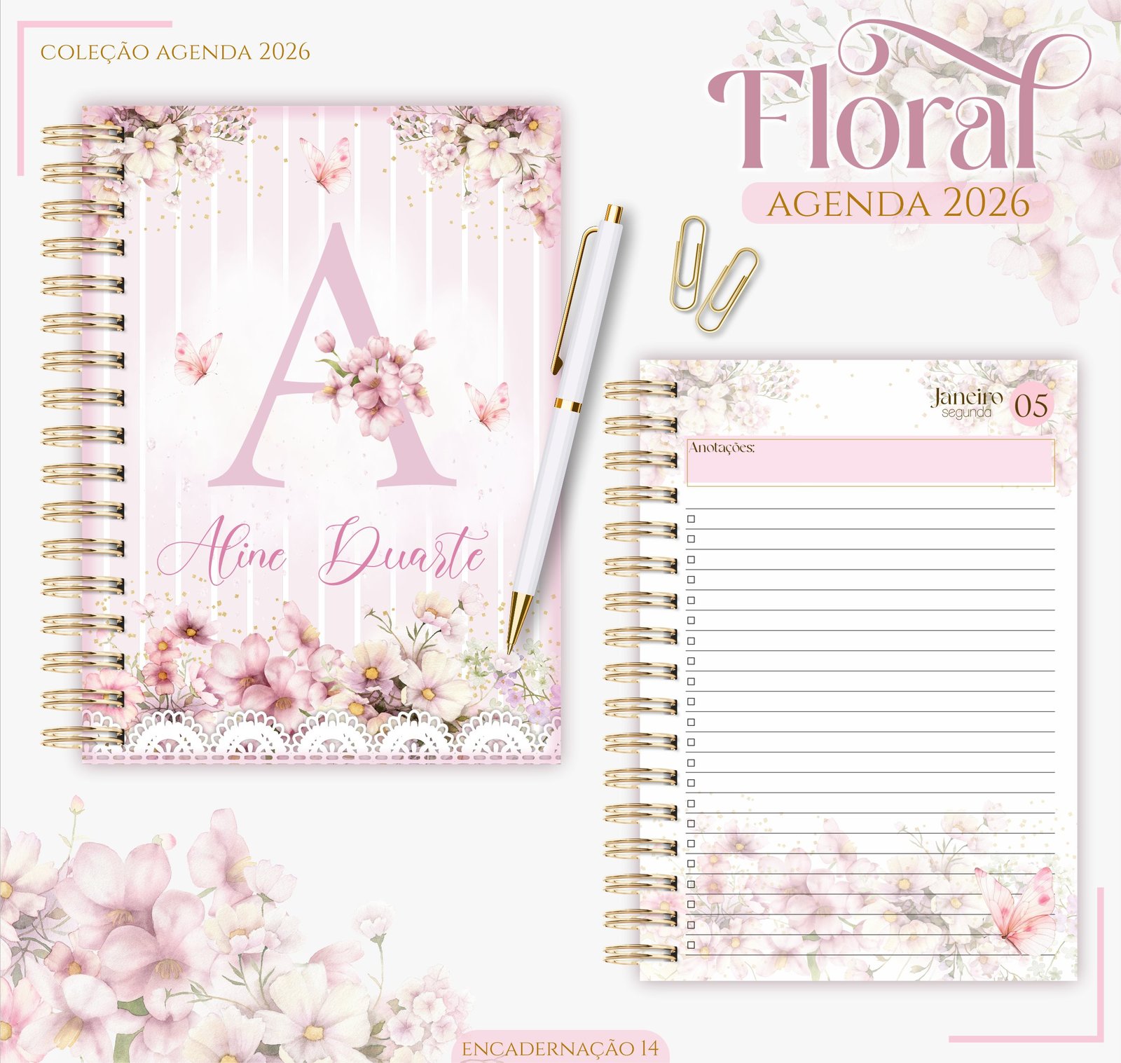 Agenda Rosa Floral 2026
