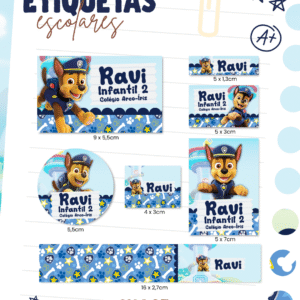 Etiqueta Escolar Chase Patrulha Canina