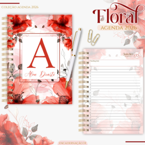 Agenda Floral Vermelho 2026