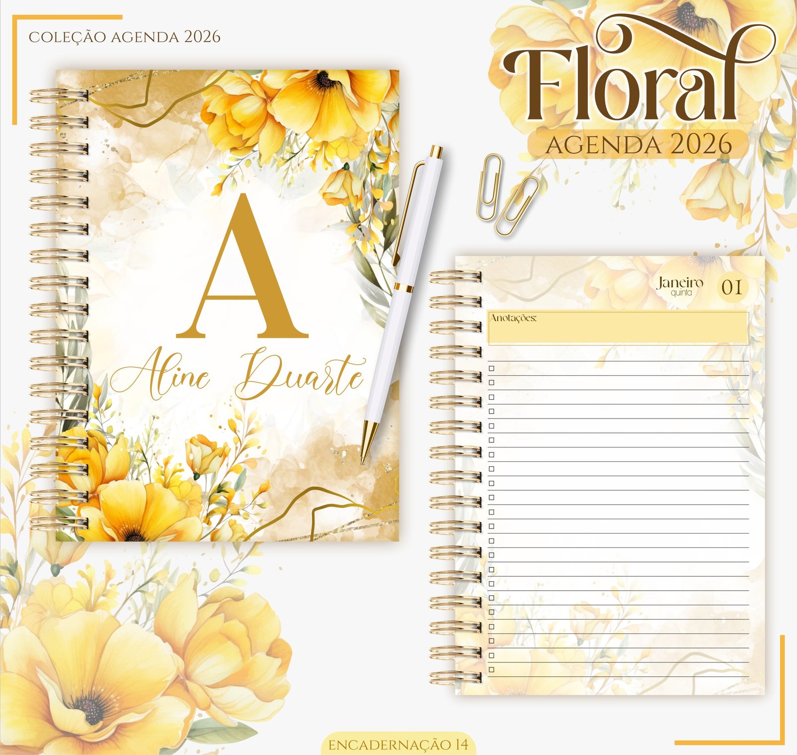 Agenda Floral Amarelo 2026