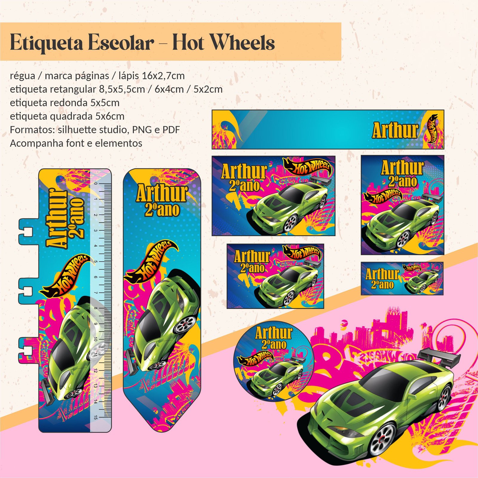 Etiqueta Escolar Hot Wheels