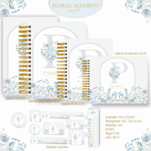 Combo Escolar Floral Alfabeto Azul
