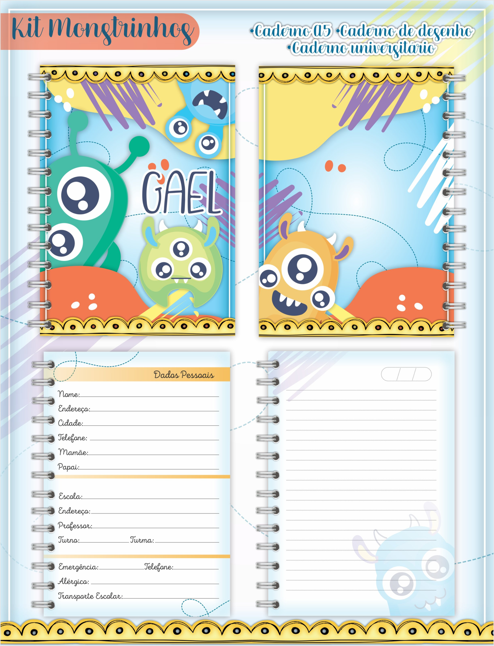 Combo Escolar Monstrinhos