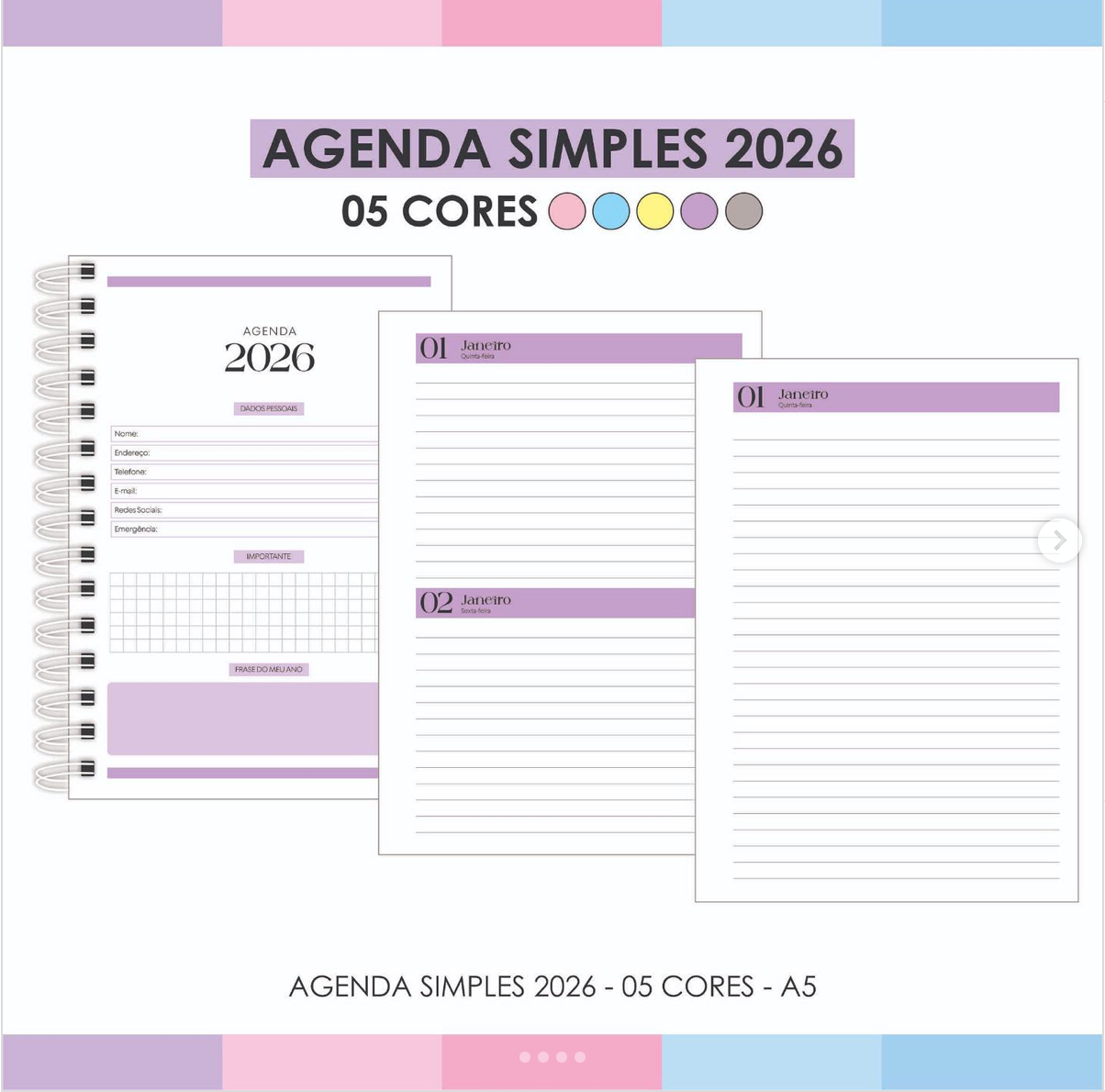 Agenda Simples 2026 - 05 Cores