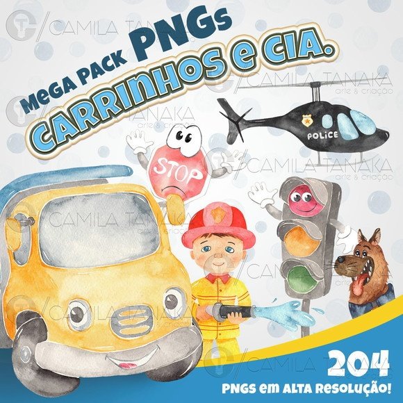 Kit Digital Carrinhos Aquarelado