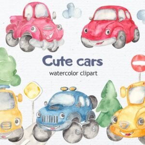 Kit Digital Carrinhos Aquarelados