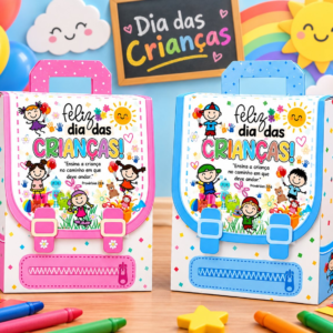 Mochila Dia Das Crianças Rosa E Azul